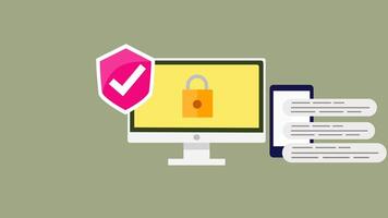 Data protection concept of storage.secure network hosting access, control over data technology software applications. 2D animation 4K . video