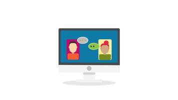 Chat conversation showing on pc screen, chat application. 2d animation, video