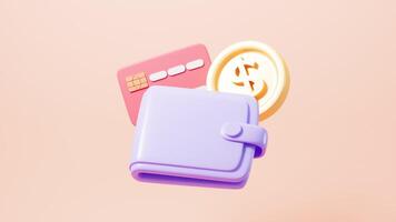 Cartoon splashing coins and bank cards with pink background, 3d rendering. video