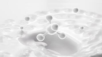 White molecule with white liquid background, milk and nutrient absorption, Milk powder etc background, 3d rendering. video