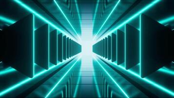 Cyan neon tunnel and light background, abstract and technology concept, 3d rendering. video