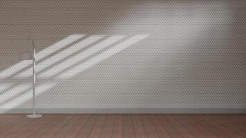 an empty room with a lamp and a wall mock up photo