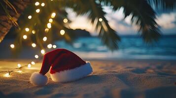 A red hat with a white star on it is laying on the sand photo