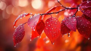 A red leaf with raindrops photo