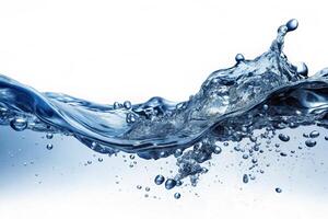 Beautiful splash of water in motion with crystal clear droplets against a white background, symbolizing fluidity and clarity photo