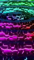 3D colorful hexagonal pattern with neon glow moving waves. Vertical looped animation video