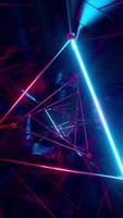 Tunnel with red and blue lights creating a geometric pattern. Vertical looped animation video