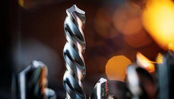 Generated image.Precision metal component spinning on a high tech lathe during machining process photo