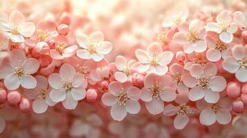 A beautifully romantic floral backdrop adorned with delicate cream colored cherry blossoms, perfect for an enchanting wedding design photo