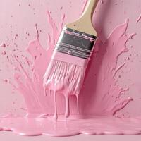paint dripping from a paintbrush, creating a splatter on a wall, showcasing a vibrant and artistic mess photo