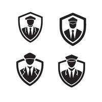 Set of Security Guard Silhouette Logos in Shield Design vector