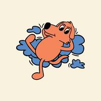 retro cartoon character illustration of dog lying on cloud vector