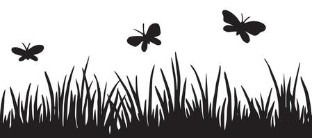 silhouette of seamless border with wild flowers and grass. drawing in sketch style vector