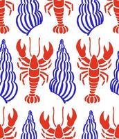 Seamless pattern with shells, lobsters. Mediterranean print vector