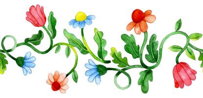 seamless frame in bright colors of watercolor flowers in retro style. vector