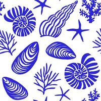 seamless pattern, with blue seashells. mediterranean prin vector