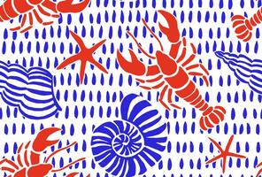 Mediterranean print with shells, lobsters. Seamless pattern vector