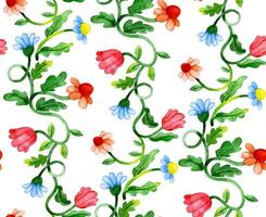 seamless pattern in bright colors of watercolor flowers in retro style vector