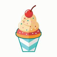 Ice cream cup with swirl topping and cherry on top vector