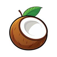 Coconut with open top and leafy detail for tropical design vector