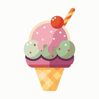 Ice cream cone icon with scoops and sprinkles in cartoon style vector