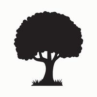 Silhouette of a leafy tree with round top in black color vector