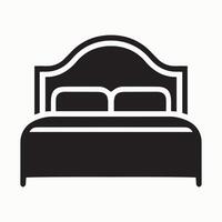 bed icon silhouette with two pillows and blanket in black vector