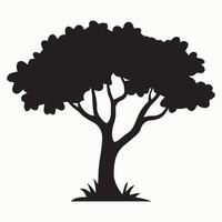 Large leafy tree with thick trunk in black color vector