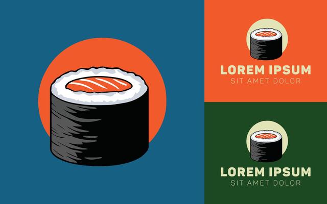 Simple Modern Sushi Roll Cartoon Logo in Japanese Style