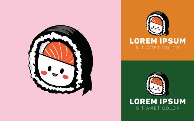 Modern Sushi Roll Cartoon Logo Icon for Branding