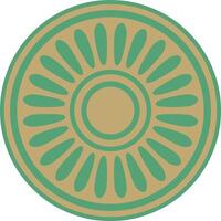 round Assyrian gold with green ornament. Circle, border, frame of Mesopatamia. Pattern, ring of ancient East. vector