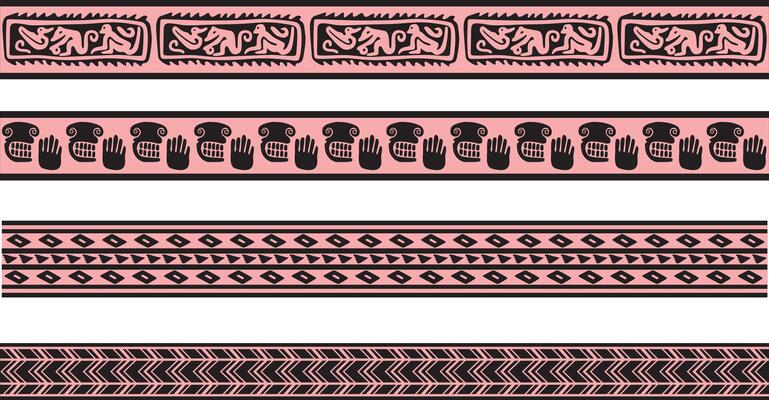 set of pink and black Native American ornamental seamless borders. Framework of of America, Aztecs, Maya, Incas.