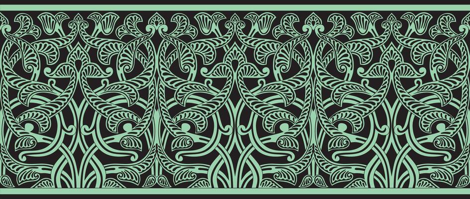 seamless colored green arabic national ornament, border, frame. Endless vegetable Pattern of eastern peoples of Asia, Africa, Persia, Iran, Iraq.