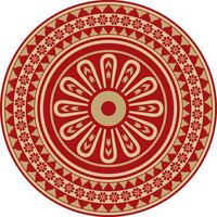 round Assyrian gold with red ornament. Circle, border, frame of Mesopatamia. Pattern, ring of ancient East. vector