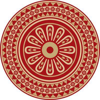 round Assyrian gold with red ornament. Circle, border, frame of Mesopatamia. Pattern, ring of ancient East.