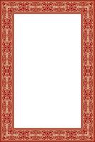 square European gold with red ornament. Rectangular pattern, circle, ring of the Middle Ages. Revival border. Decorations of palace and churches. vector