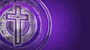 DYNAMIC HOLY WEEK TITLE TEMPLATE OF A RADIANT PLATINUM AND ROYAL VIOLET CROSS ON A CLASSIC ABSTRACT BACKGROUND MOTION LOOP video