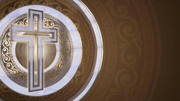 LUMINOUS EASTER TITLE SEQUENCE OF A GILDED SPIRITUAL EMBLEM OVER WHITE ABSTRACT MOTION BACKDROP ANIMATION LOOP video