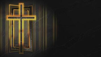 PASSION WEEK ANIMATION OF A RADIANT GOLDEN CROSS WITH SHADOWED GRANITE TEXTURE IN ANIMATED ABSTRACT BACKGROUND LOOP video
