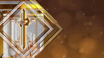 CLASSIC PILLARS ABSTRACT BACKGROUND WITH ROTATING WHITE AND GOLDEN CROSS ANIMATION LOOP video