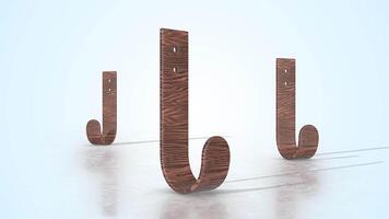 Wall Hooks on a Light Reflective Floor. Stylized Wooden Wall Hooks 3D. 4K video