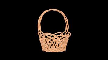 Wicker Basket Rotating on a Transparent Background. Seamless Loop. 4K video
