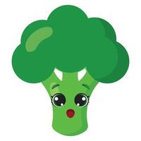 Funny broccoli character with surprised face expression, big shiny eyes and open mouth isolated on white background, ideal for healthy food designs and playful concepts vector