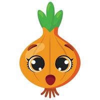 Surprised onion with wide open eyes and mouth on white background Perfect for food design, kitchen decoration, farming themes or emotional product concepts vector