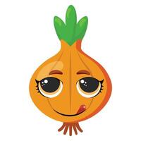 Smiling onion character with big eyes and a tongue out, perfect for food-related content, cooking blogs, childrens illustrations, and healthy lifestyle projects vector