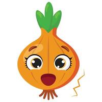 Excited onion with big eyes and open mouth on white background Great for food projects, recipe themes, farming graphics and expressive design elements vector