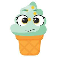 Mint ice cream cone with funny face expression Colorful and cute dessert illustration perfect for summer food packaging, menu design, and creative projects vector