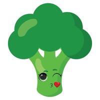 Smiling broccoli sending a kiss with a heart Perfect for healthy food designs, recipe ideas, kids menu elements and nutrition-themed projects vector