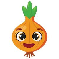Happy onion character with big eyes and a smiling face, great for kids' materials, recipes, farm themes, or educational content vector