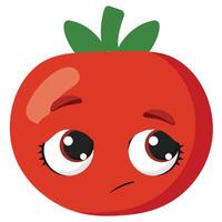 Red tomato with expressive face, ideal for food education, garden-themed visuals, vegetarian content, or child-friendly illustrations about vegetables vector